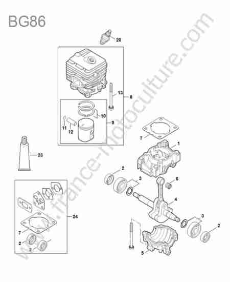 STIHL - BG86 : Piston / cylindre / vilebrequin