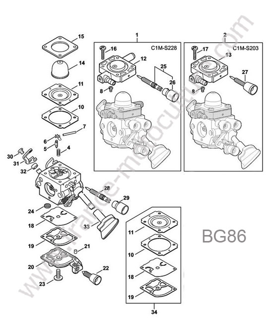 Carburateur c1m-s228  s203 STIHL BG86