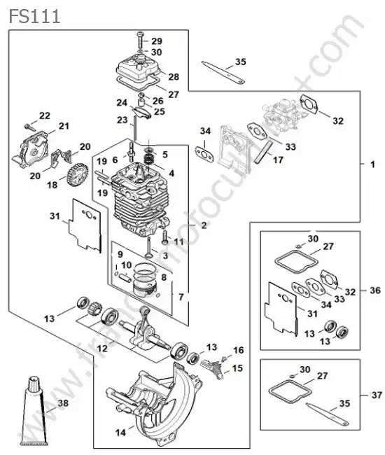 Vue éclatée (Cylindre / piston / vilebrequin) pour STIHL - FS111