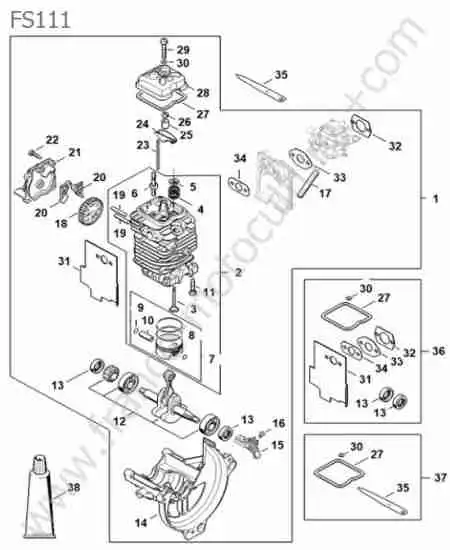 STIHL - FS111 : Cylindre / piston / vilebrequin