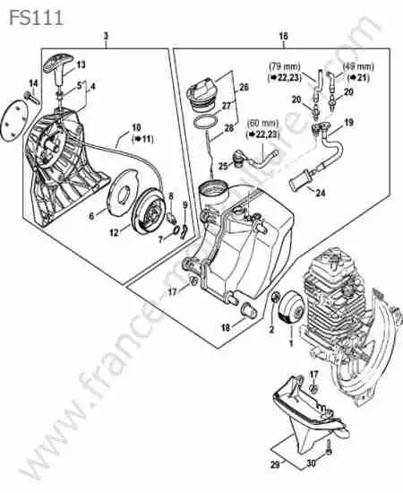 STIHL - FS111 : Lanceur / reservoir