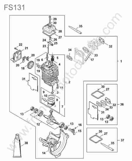 STIHL - FS131 : Cylindre / piston / vilebrequin