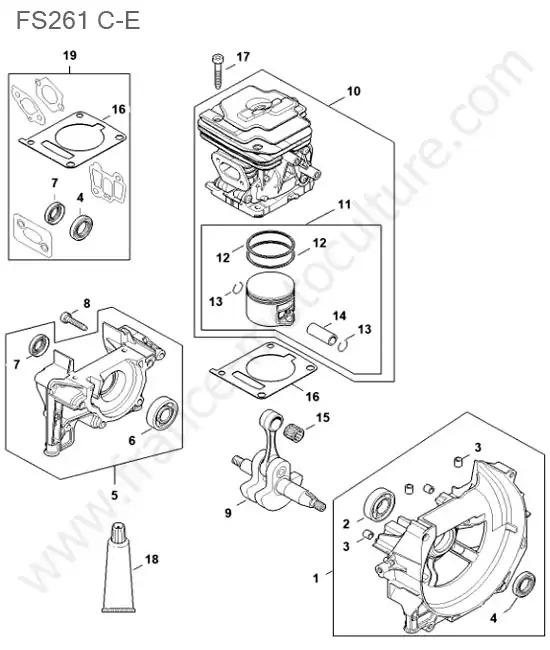 Vue éclatée (Cylindre / piston / vilebrequin) pour STIHL - FS261-1