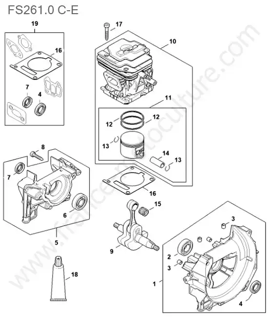 Schema assemblage (Cylindre / piston / vilebrequin) de STIHL FS261-2 Vue éclatée (Cylindre / piston / vilebrequin) pour STIHL - FS261-2