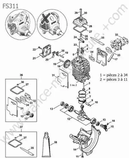 STIHL - FS311 : Cylindre / piston / vilebrequin