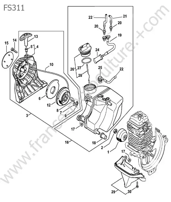 Schema assemblage (Lanceur / reservoir) de STIHL FS311 Vue éclatée (Lanceur / reservoir) pour STIHL - FS311