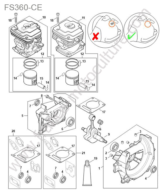 Cylindre / piston / vilebrequin STIHL FS360-CE