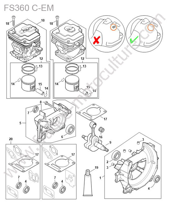 Cylindre / piston / vilebrequin STIHL FS360-CEM