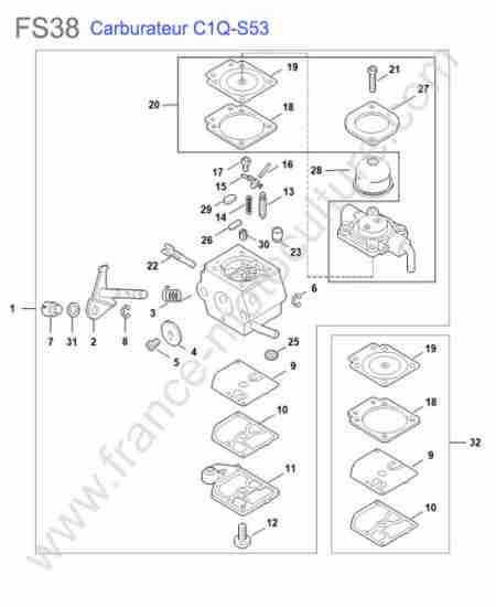 STIHL - FS38 : Carburateur c1q-s53