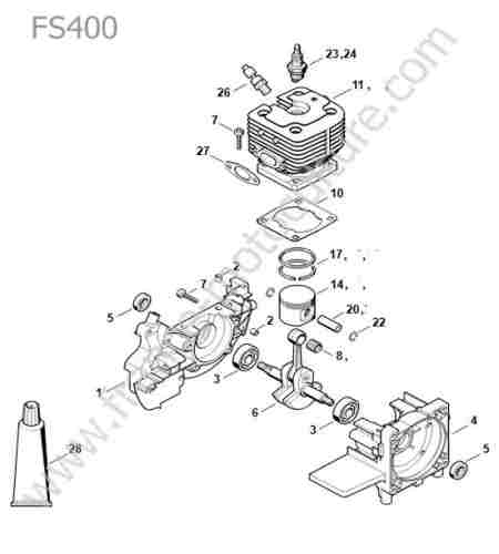 STIHL - FS400 : Cylindre / piston / vilebrequin