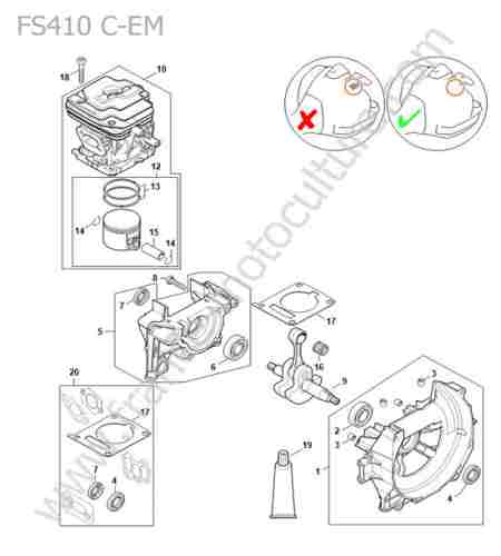 STIHL - FS410 : Cylindre / piston / vilebrequin