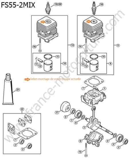 STIHL - FS55-2MIX : Cylindre / piston / vilebrequin