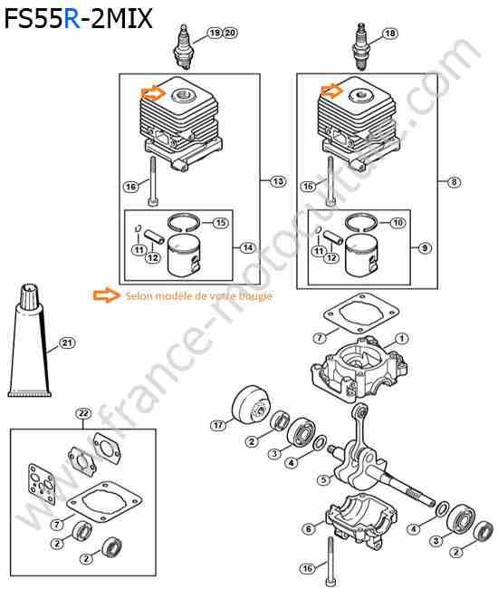 STIHL - FS55-R2MIX : Cylindre / piston / vilebrequin
