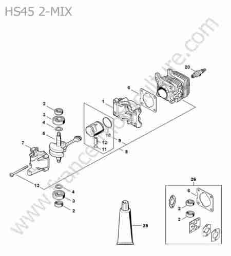 STIHL - HS45-2MIX : Piston / vilebrequin / cylindre