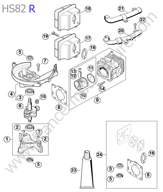 Cylindre / Piston / Echappement : STIHL - HS82R