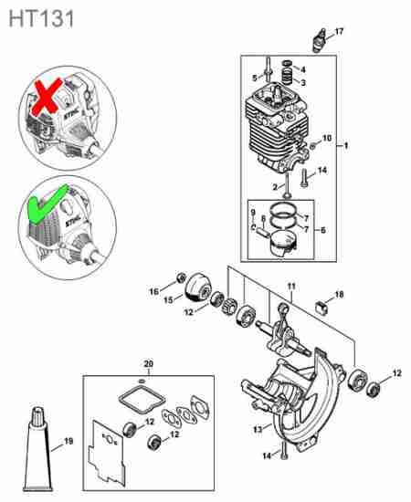 STIHL - HT131 : Cylindre / piston / vilebrequin