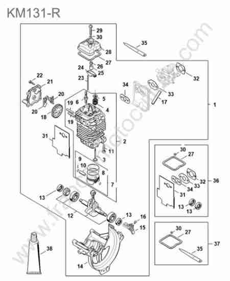 STIHL - KM131-R : Cylindre / piston / vilebrequin
