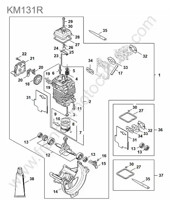 Cylindre / piston / segments STIHL KM131