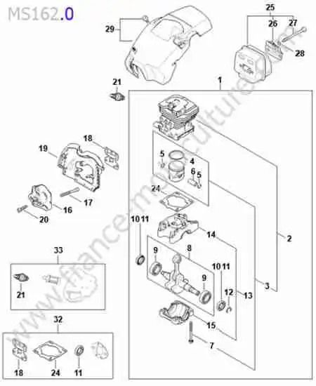 STIHL - MS162-3 : Cylindre / piston / echappement