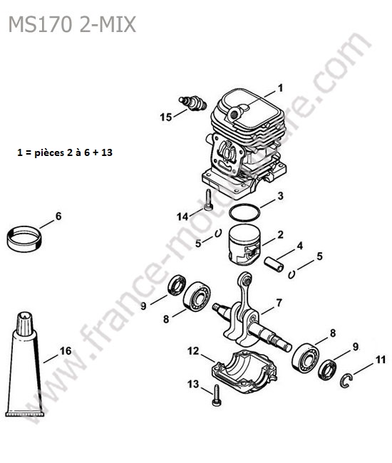Piston / vilebrequin / cylindre STIHL MS170-2MIX
