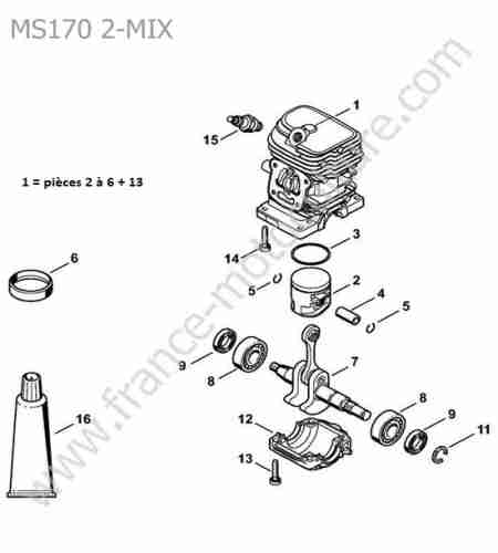 STIHL - MS170-2MIX : Piston / vilebrequin / cylindre