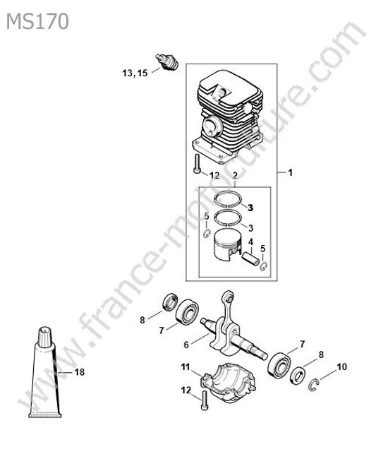 Cylindre / piston / vilebrequin STIHL MS170