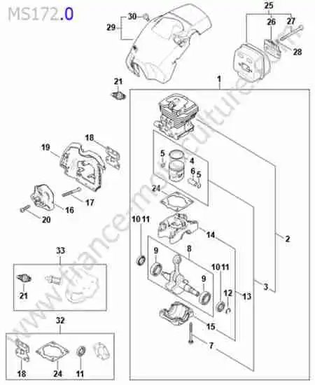 STIHL - MS172-3 : Cylindre / piston / segment