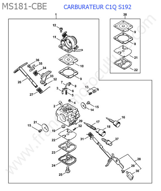 Carburateur c1q-s192 STIHL MS181-CBE