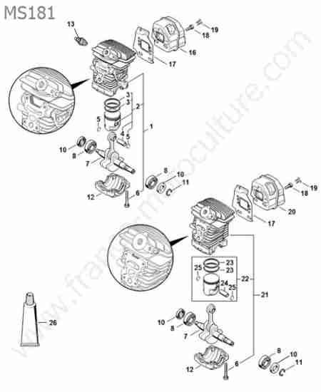 STIHL - MS181 : Cylindre / silencieux