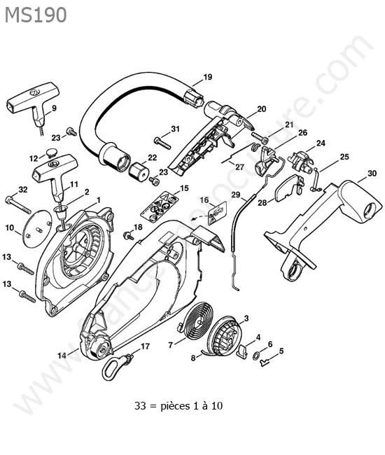 Lanceur / commande gaz STIHL MS190