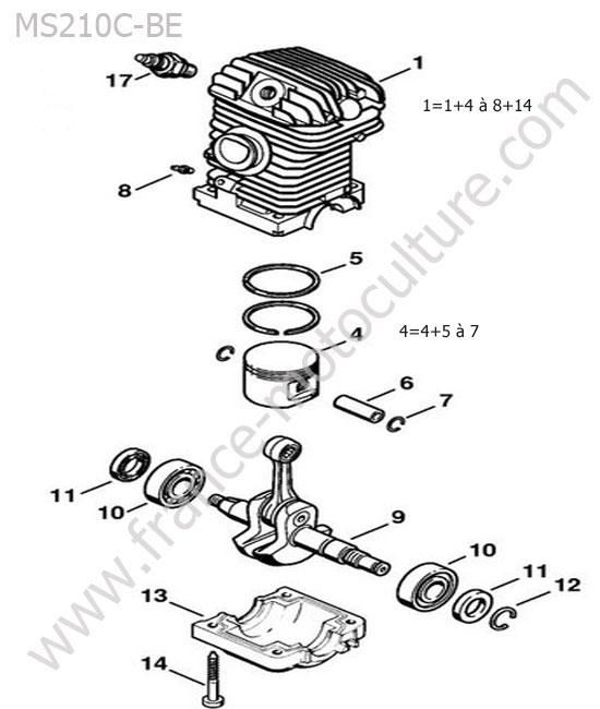 Cylindre / piston / vilebrequin STIHL MS210-CBE