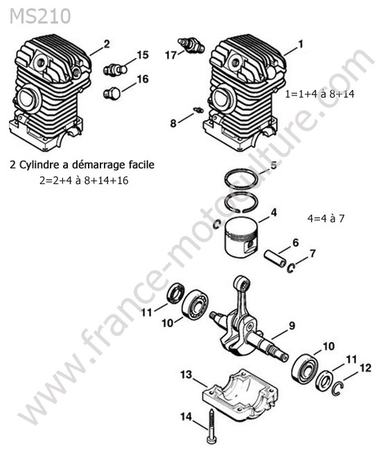 Cylindre / piston / vilebrequin STIHL MS210