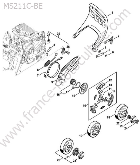 Embrayage / frein chaine STIHL MS211-CBE