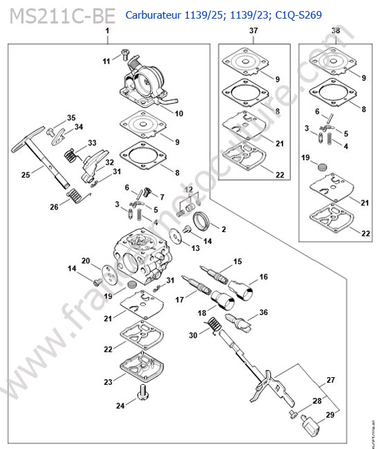 Carburateur 1139-25/1139-23/c1q-s269 STIHL MS211-CBE
