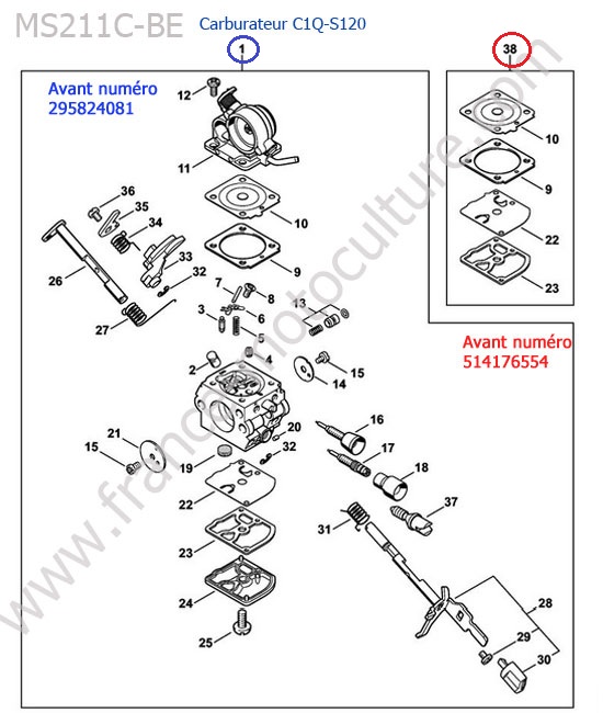 Carburateur c1q-s120 STIHL MS211-CBE