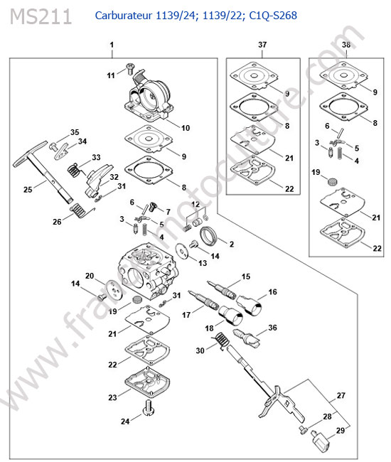 Carburateur 1139-24/1139-22 /c1q-s268 STIHL MS211