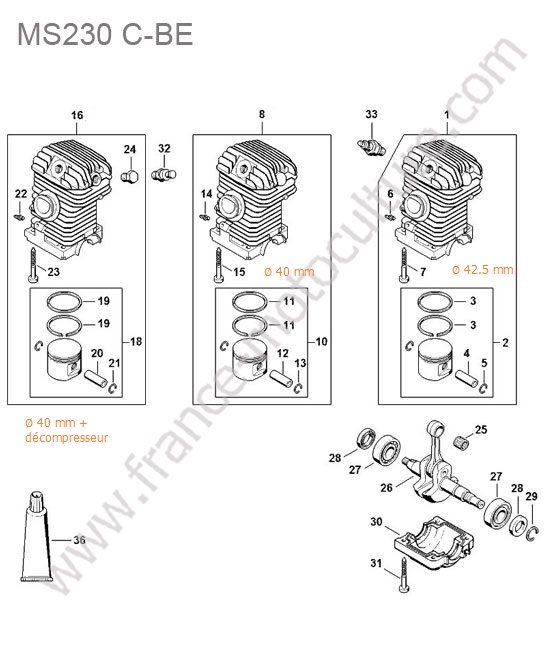Cylindre / piston STIHL MS230-CBE