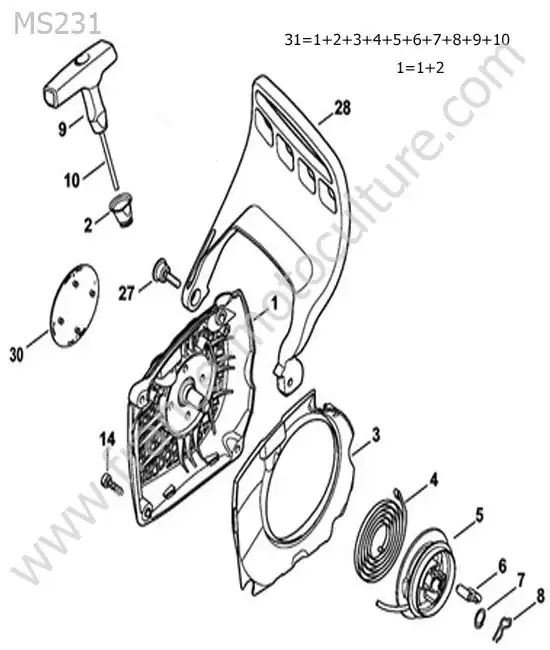 Vue éclatée (Lanceur) pour STIHL - MS231-1