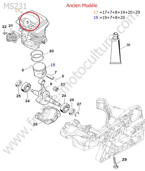 Schema assemblage (Cylindre / piston (ancien modele)) de STIHL MS231-1 Vue éclatée (Cylindre / piston (ancien modele)) pour STIHL - MS231-1