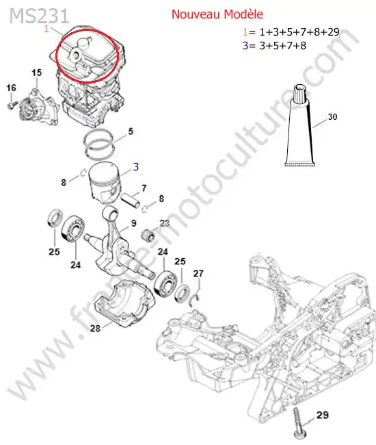 Vue éclatée (Cylindre / piston (nouveau modele)) pour STIHL - MS231-1