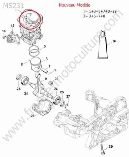 STIHL - MS231-1 : Cylindre / piston (nouveau modele)