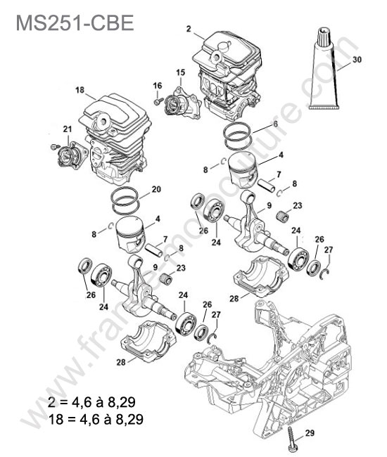 Cylindre / piston STIHL MS251-CBE