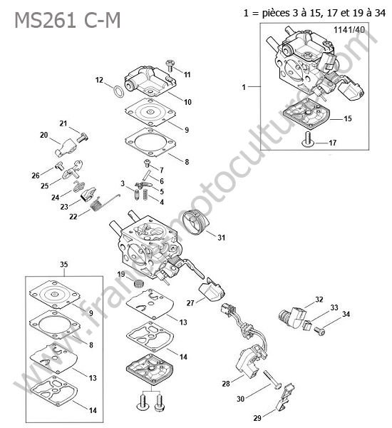 Carburateur 1141/40 STIHL MS261-CM