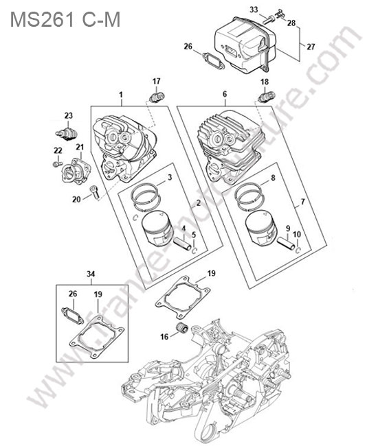 Cylindre / piston / silencieux STIHL MS261-CM
