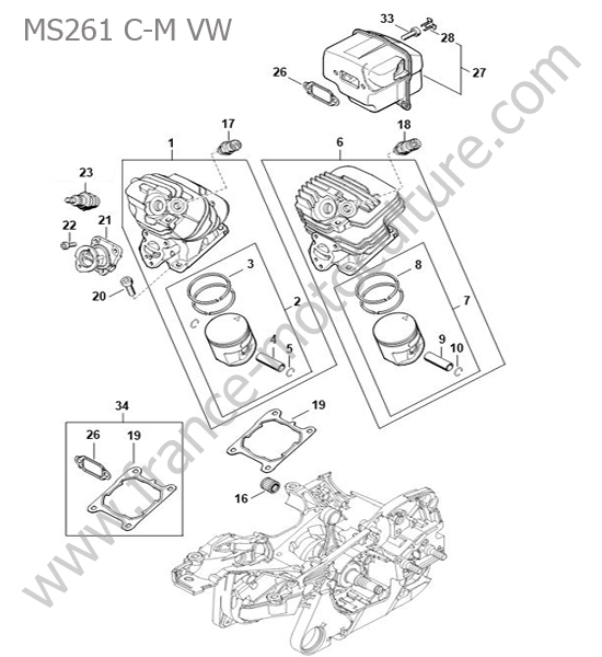 Cylindre / silencieux STIHL MS261-CMVW