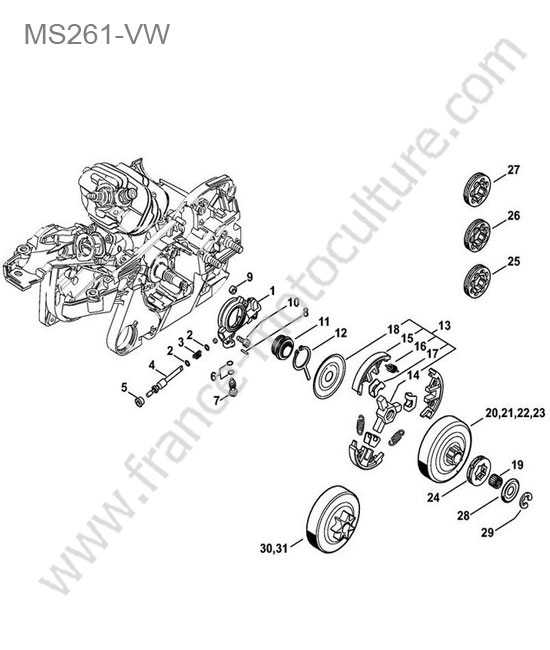 STIHL - MS261-VW : Embrayage / pompe huile