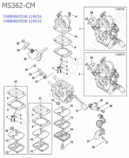 STIHL - MS362-CM : Carburateurs 1140/16-1140/15