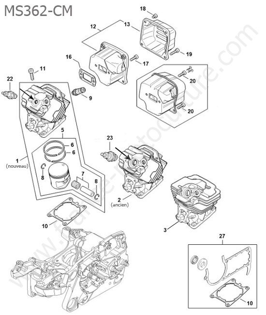 Cylindre / piston / silencieux STIHL MS362-CM
