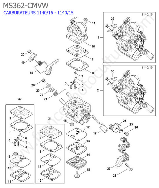 Carburateur 1140/16-1140/15 STIHL MS362-CMVW