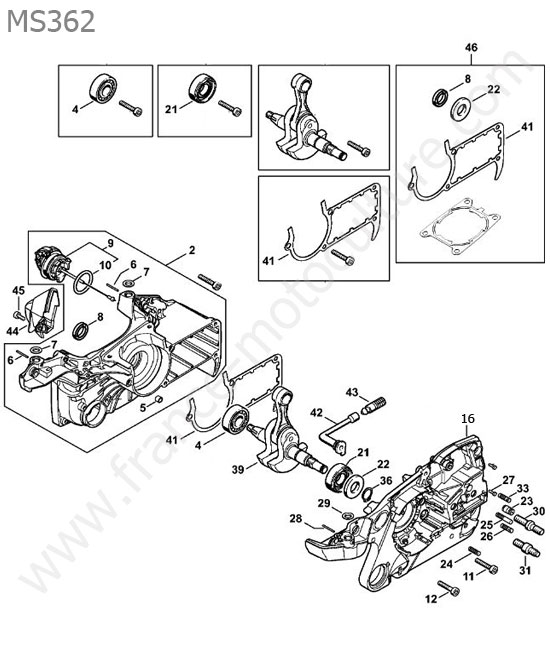 Vilebrequin / carter moteur STIHL MS362